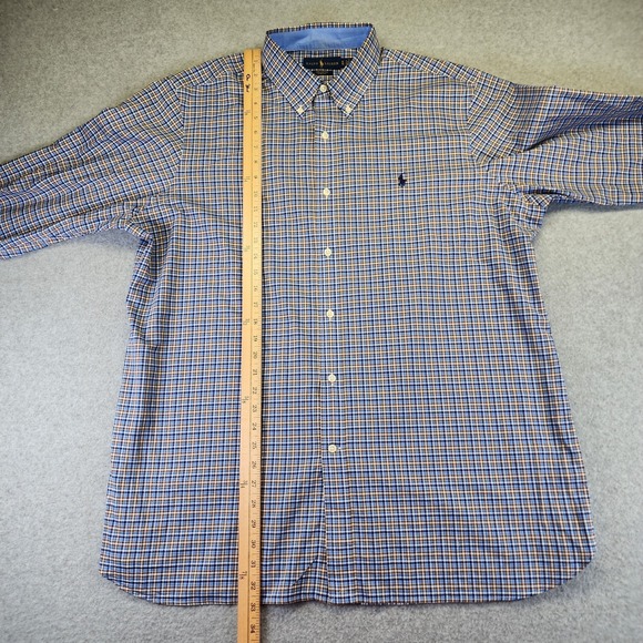 Ralph Lauren Men's XL Shirt Brown Blue Check Plaid Long Sleeve Button Stretch - Picture 5 of 5
